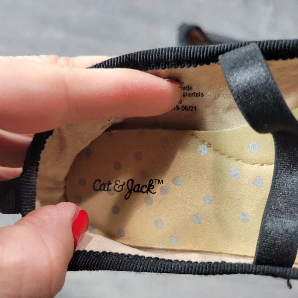 Cat and Jack Toddler Girls Black Ballet Flats Mary‎ Jane Shoes Size 10
